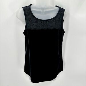 GEORGE Tank Womens S 4-6 Black Velvet Shell Lace Yoke Sleeveless Whimsygoth Top